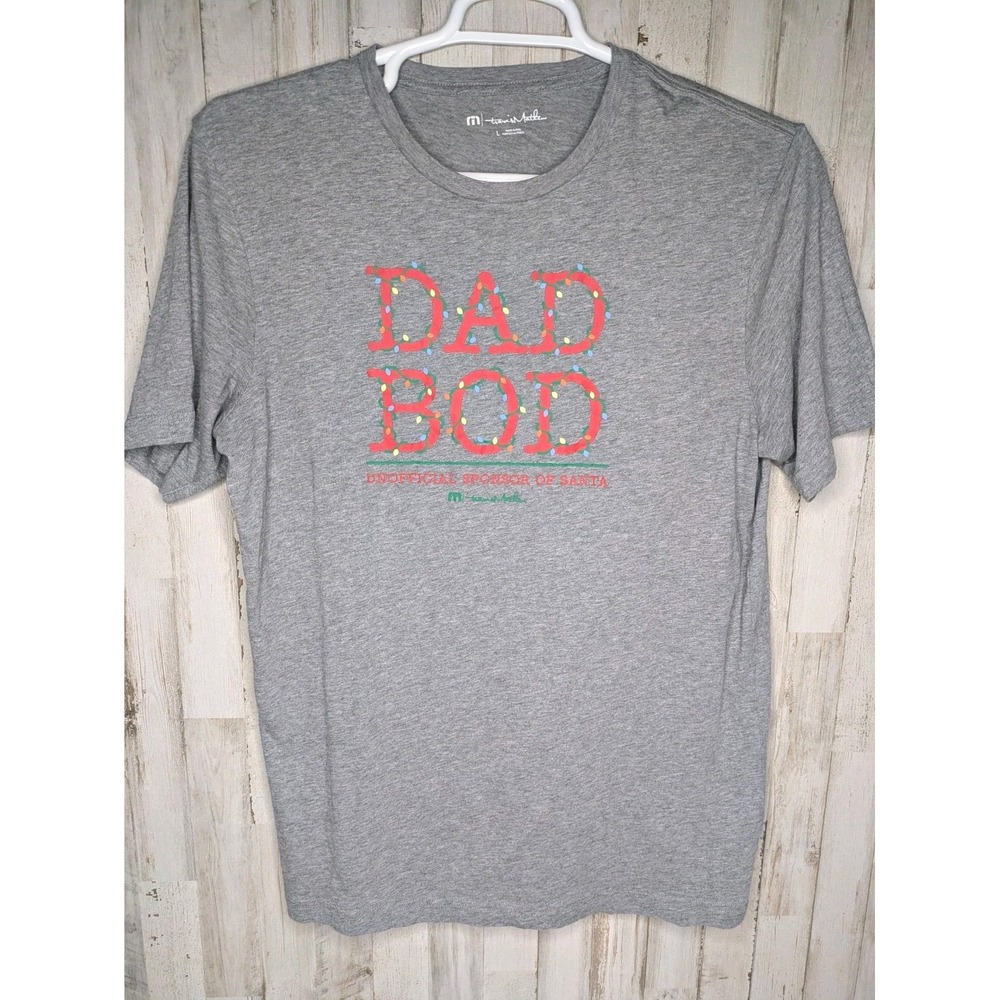 TRAVIS MATHEW Spike The Punch T-Shirt Mens Sz L Grey Dad‎ Bod Christmas